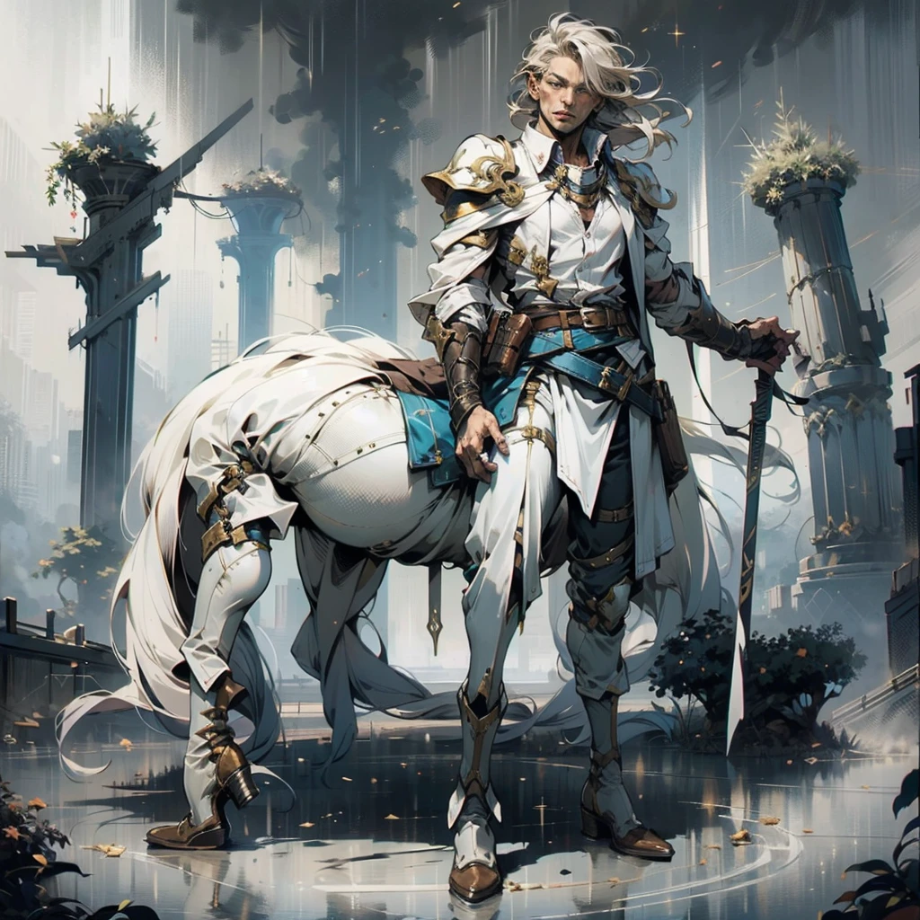 aot style, shingeki no kyojin,, , christa renz,, 1man, belt, belt buckle, blonde hair, blue eyes, brown footwear, brown pants, buckle, chest belt, collared shirt, diamond (shape), floating hair, from side, full body, grey background, hair between eyes, hands on own thighs, long hair, long sleeves, looking ahead, own hands together, pants, parted lips, shirt, shoes, sitting, solo, sparkle, star (symbol), thigh strap, white shirt, , , ((masterpiece)), best quality, ,