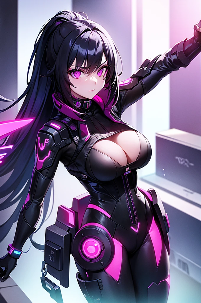 beautiful cyberpunk girl with perfect neon body and eyes, evil, dark,