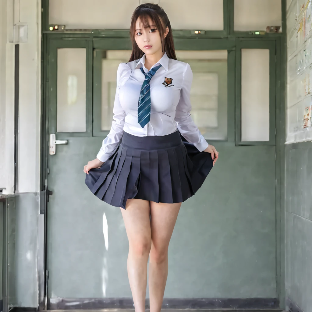 Girl, school clothes, lifting skirt, busty