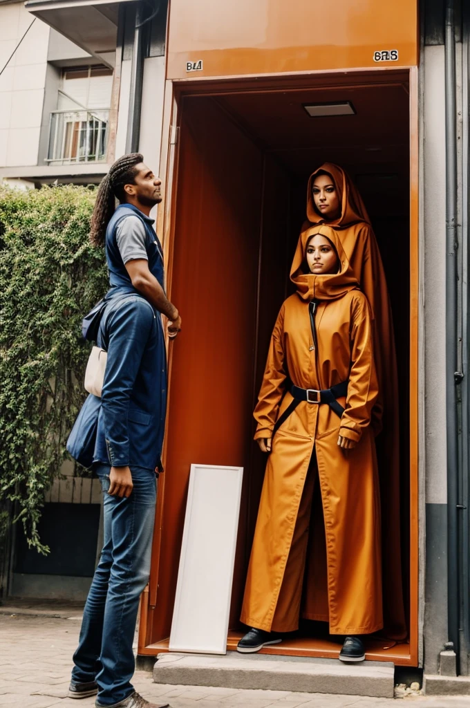 Make a woman 3 meters tall, do lado de um homem com altura normal.