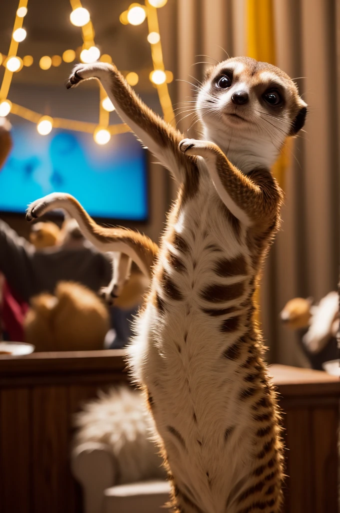 Meerkat dancing at a party 