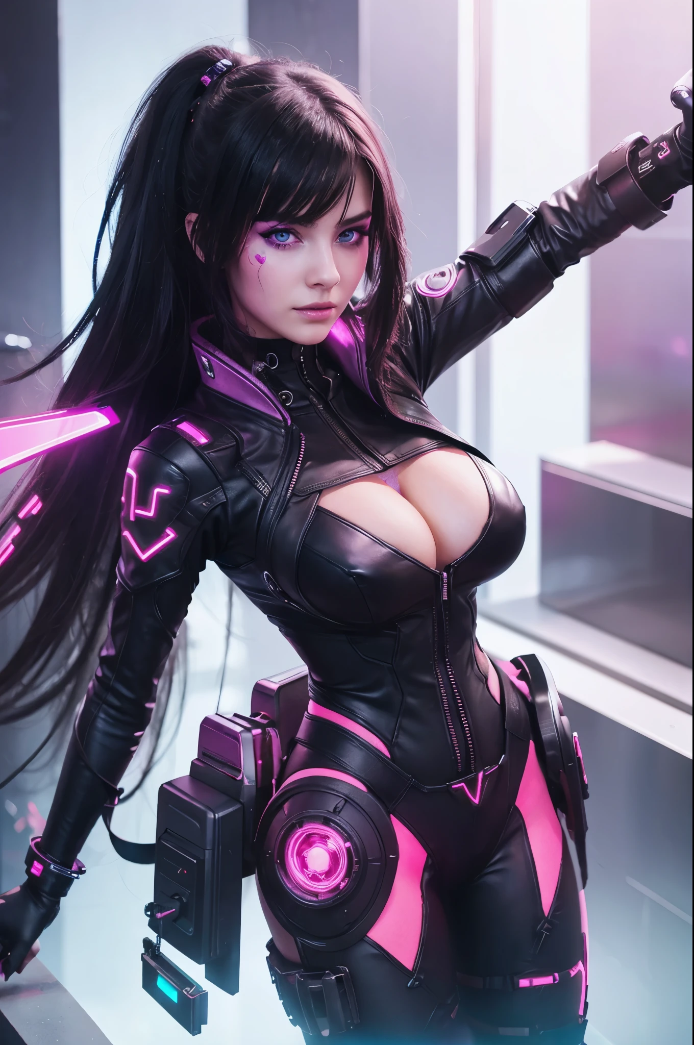 beautiful cyberpunk girl with perfect neon body and eyes, evil, dark,