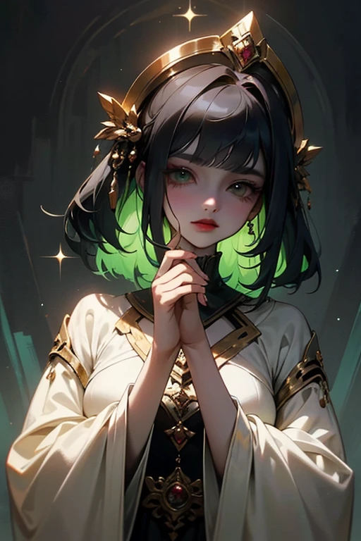 name: "Age-old Charisma"
Material: digital graphics Size: 70x100 cm Idea: The art depicts a noble girl with black hair and green eyes, whose pale skin emphasizes her elegance and mystery. Her look and movements radiate charisma and experience of centuries, making every viewer feel her power and deep wisdom. In her eyes you can see cold confidence and hidden strength., which fascinates and attracts.
The girl is dressed in an elegant dark dress with elements of historical and gothic fashion, decorated with fine embroidery and precious stones. She stands in a majestic pose, holding an ancient artifact or book in his hands, which adds to her image of mysticism and mystery.
The background can be made in dark, rich colors, to emphasize its greatness and create the atmosphere of an ancient castle or an ancient library, filled with candles and shadows. Light accents highlight her figure, adding drama and enhancing the sense of her age-old power and wisdom.