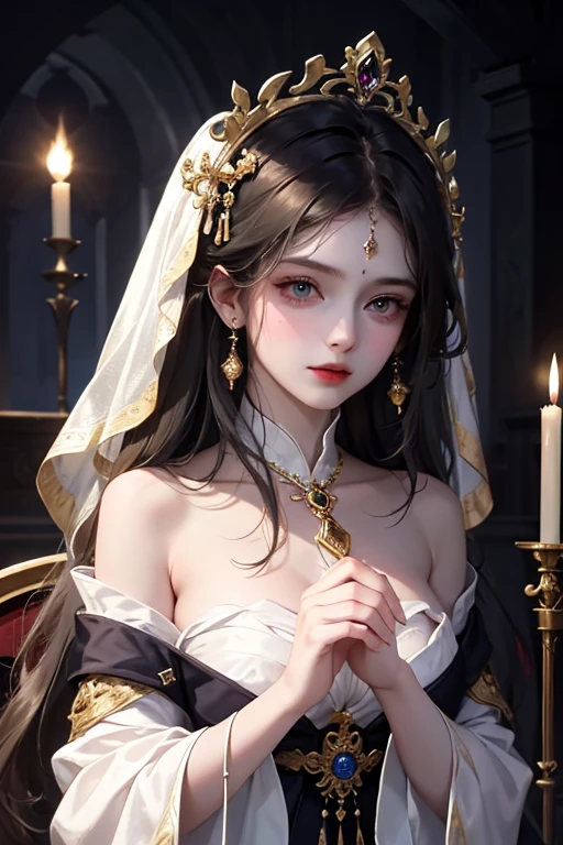 name: "Age-old Charisma"
Material: digital graphics Size: 70x100 cm Idea: The art depicts a noble girl with black hair and green eyes, whose pale skin emphasizes her elegance and mystery. Her look and movements radiate charisma and experience of centuries, making every viewer feel her power and deep wisdom. In her eyes you can see cold confidence and hidden strength., which fascinates and attracts.
The girl is dressed in an elegant dark dress with elements of historical and gothic fashion, decorated with fine embroidery and precious stones. She stands in a majestic pose, holding an ancient artifact or book in his hands, which adds to her image of mysticism and mystery.
The background can be made in dark, rich colors, to emphasize its greatness and create the atmosphere of an ancient castle or an ancient library, filled with candles and shadows. Light accents highlight her figure, adding drama and enhancing the sense of her age-old power and wisdom.