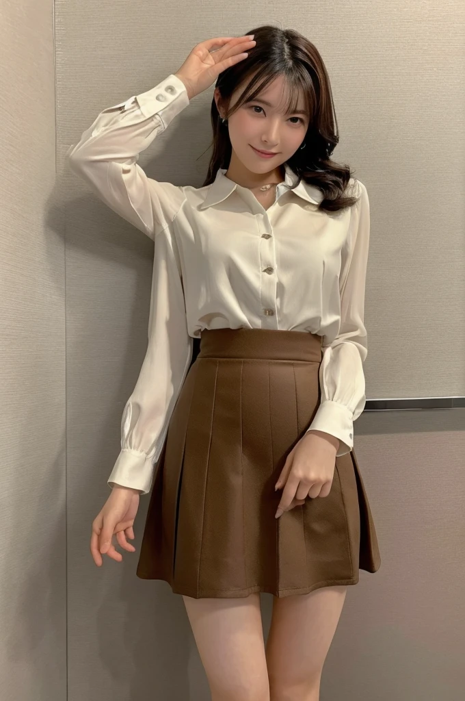 (wearing ,mini skirt:1.4),(from below:1.3), (Flirtingly lifting her skirt to show her panties:1.3),Top quality, 1 beautiful Japanese woman, ,high school student,(18 years old),medium hair, (brown hair:1.2), Ultra-realistic capture, Highly detailed, High resolution 16k close-up of human skin. Skin texture must be natural, With such detail that pores can be finely identified. Skin should look healthy, In a uniform tone. Use natural light and color,