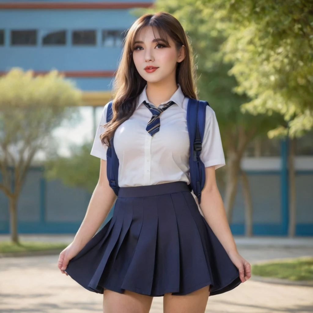 Girl, sexy school clothes, lifting skirt, busty