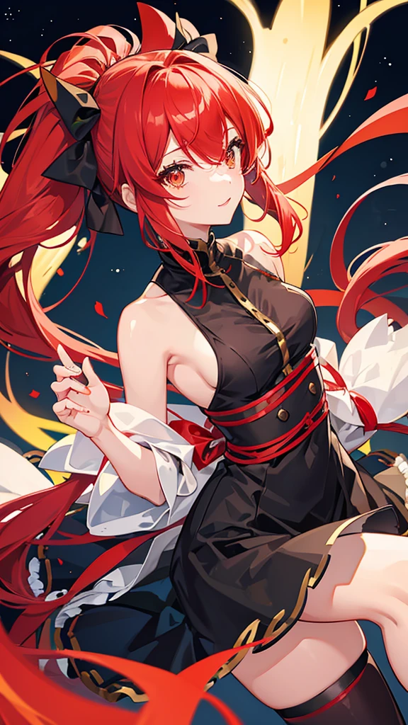 Ichika has straight scarlet hair that is tied into twin tails and tied with red ribbons and dark red gradient eyes. She wears a dark green women's party dresses,S5 Shein Sequin · Regular