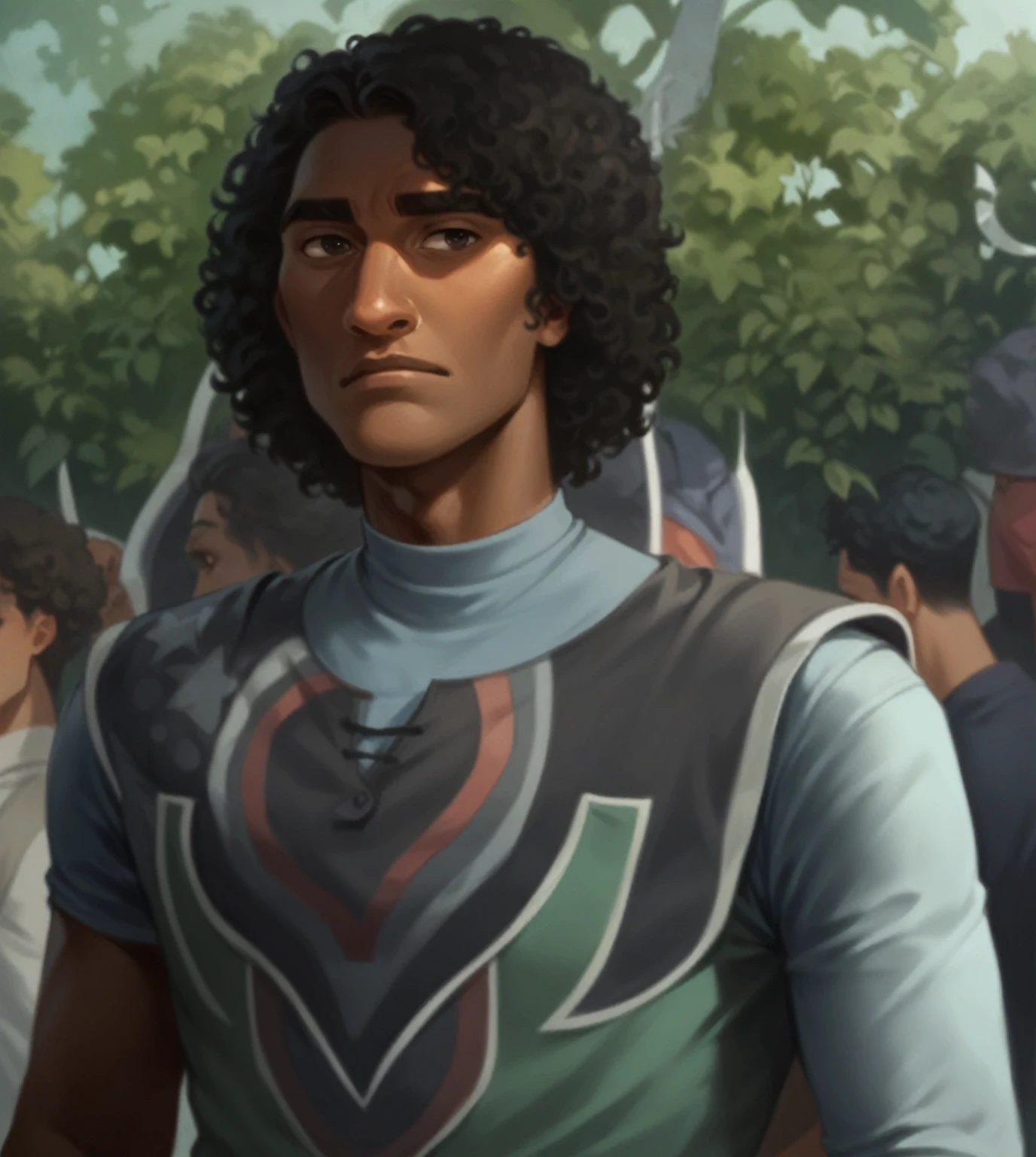zPDXL, African-American, Richard ayoade resemblance dark skin and curly hair low curly hair, young and very handsome, Disney modern animation style 