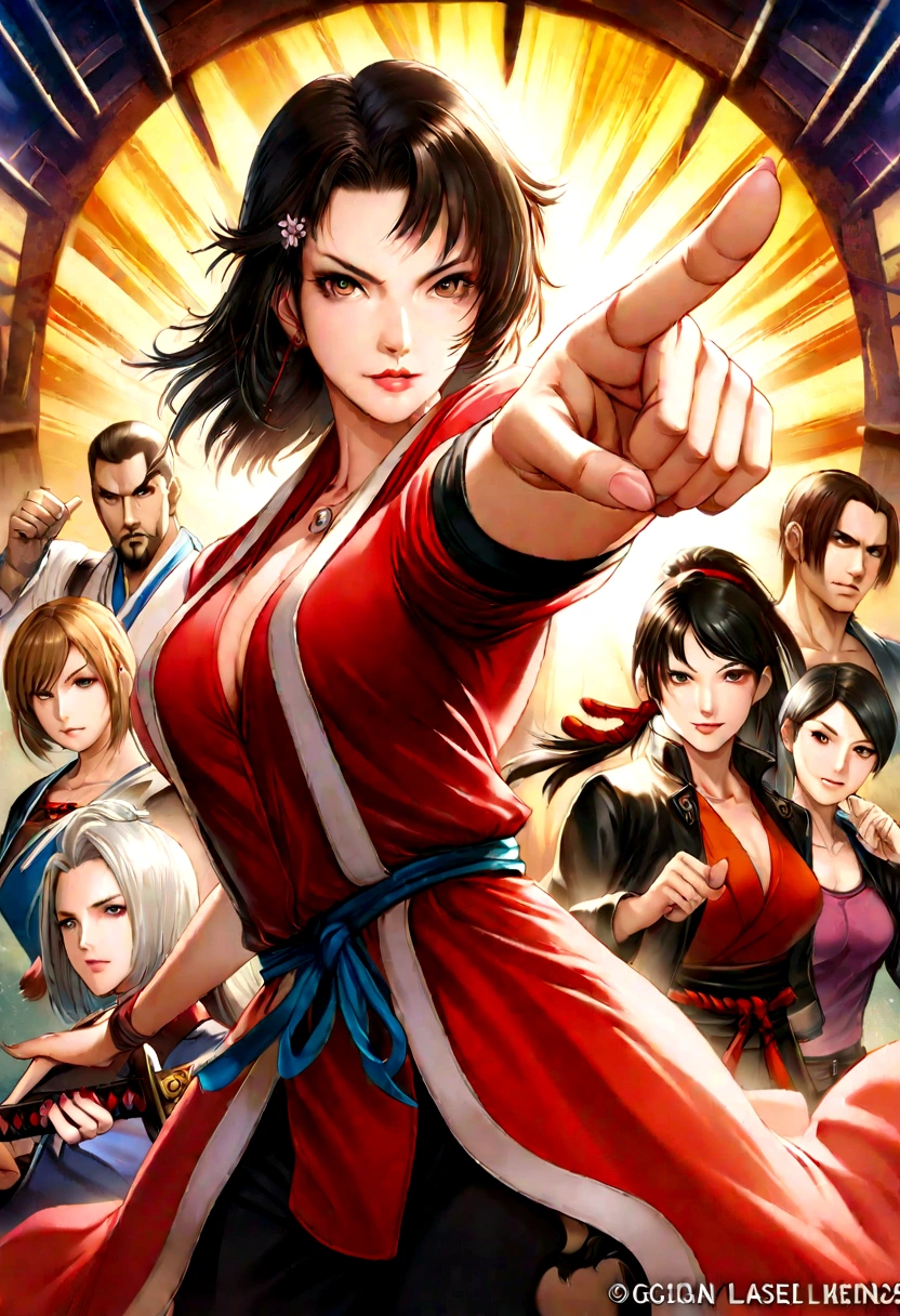 a close up of a person pointing a finger at something, character from king of fighters, fighting game character, official character art, as a character in tekken, official character illustration, yee chong silverfox, hq artwork, official art, character artwork, xqc, main character, annie leonhart, katana zero video game character, kate bishop, yun ling
