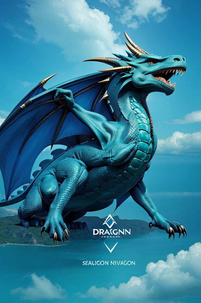 Create a logo of a dragon with blue, green and peuple