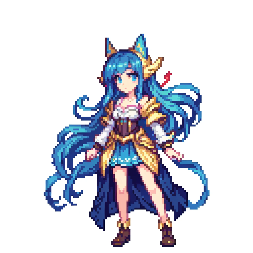 masterpiece , best quality , pixel art , 1 girl , fantasy clothes , full body , white background