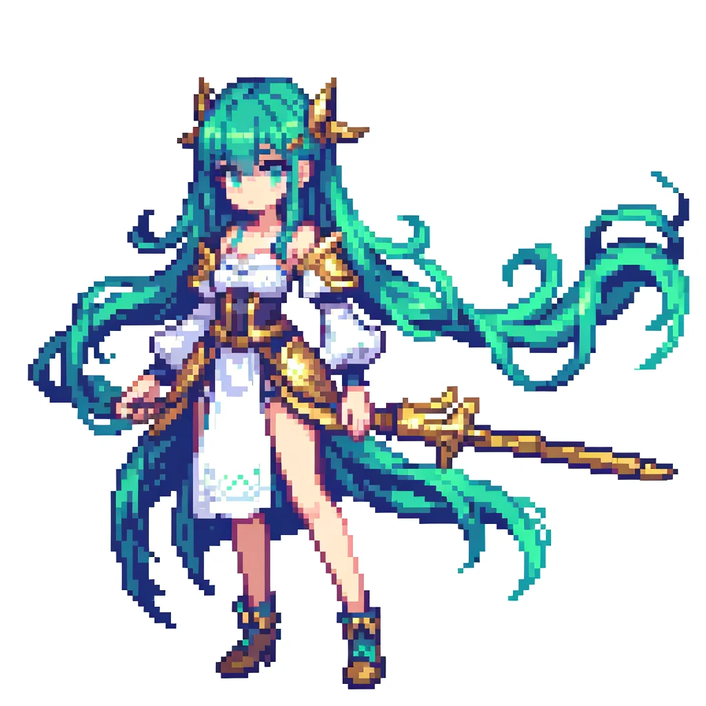 masterpiece , best quality , pixel art , 1 girl , fantasy clothes , full body , white background