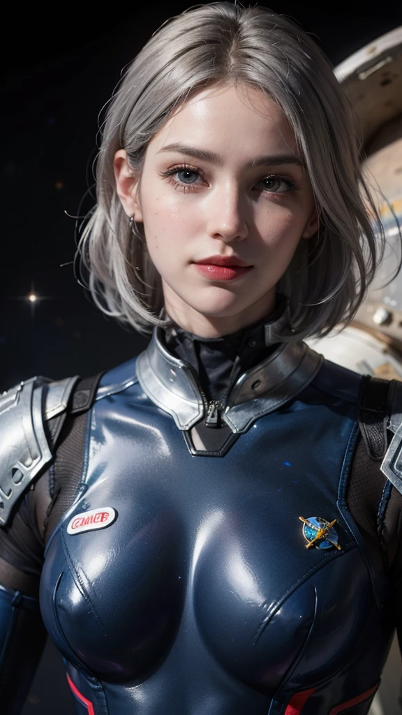 Highest quality, Ultra-high resolution, (realism: 1.4), Depth of written boundary, Beautiful Face, (Purelos Face_v1: 0.8), Half Body, | | One girl, Medium Chest, (Gray Hair: 1.3), An innocent smile, Natural Makeup, | | | Model pose, | | (Spacesuit: 1.3), (Blue Armor: 1.3), Exquisite design, | | Space Background, performer_(null), moonlight, night, | |