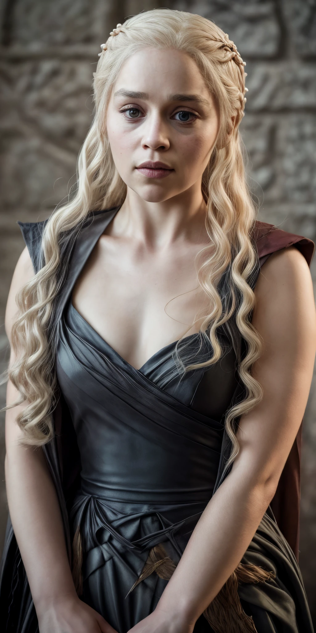 masterpiece, stunning portrait photo of khls woman, sleeveless, erotic costumes, sensual satin dress, game of thrones inspired costumes, 
  
