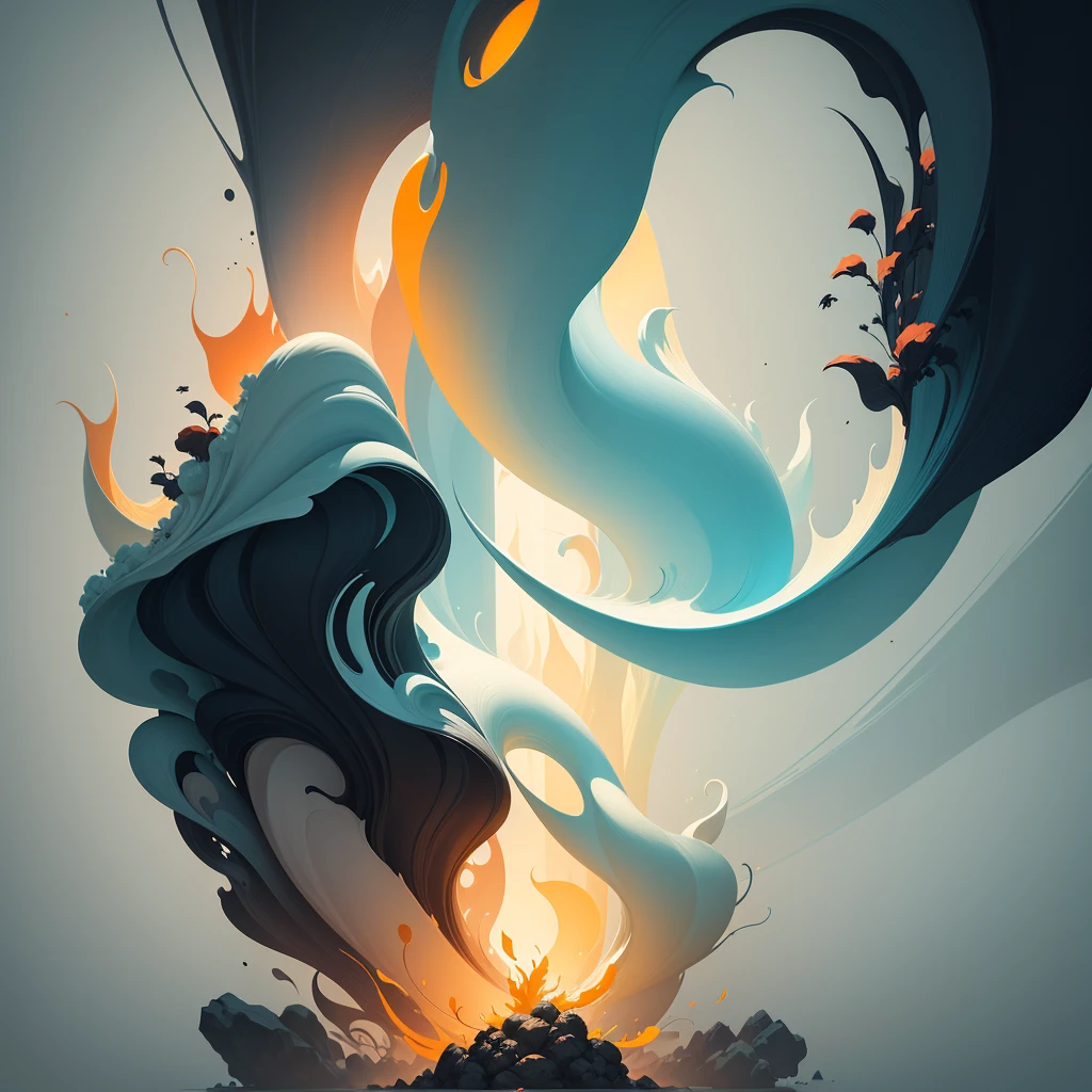 Chinese landscape, abstract paintings, Zen, Amy Sol style, With a cover art of light abstraction, Simple vector art, Contemporary Chinese art, Gradient of color, Soft color palette, layered forms, Whimsical animation, The style is ethereal and abstract, textured, ballance