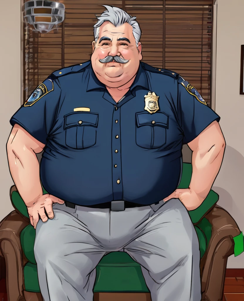 Old police officer daddy, grey hair, male, fat, chubby, clean cut , wearing dirty socks, only wearing socks, leaking cum, cum everywhere, smelly socks, sweaty, stench coming from socks, sitting on couch, white socks, feet propped up on table, stinky socks, grey pubes