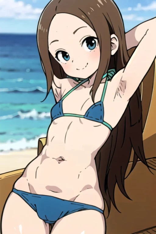 Tiny Micro Bikini smile
Place your arms tightly behind your head Show both your armpits Girl child Ocean Expressionless Stand up straight Crotch swelling