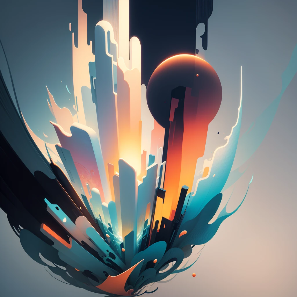 Chinese landscape, abstract paintings, Zen, Amy Sol style, With a cover art of light abstraction, Simple vector art, Contemporary Chinese art, Gradient of color, Soft color palette, layered forms, Whimsical animation, The style is ethereal and abstract, textured,