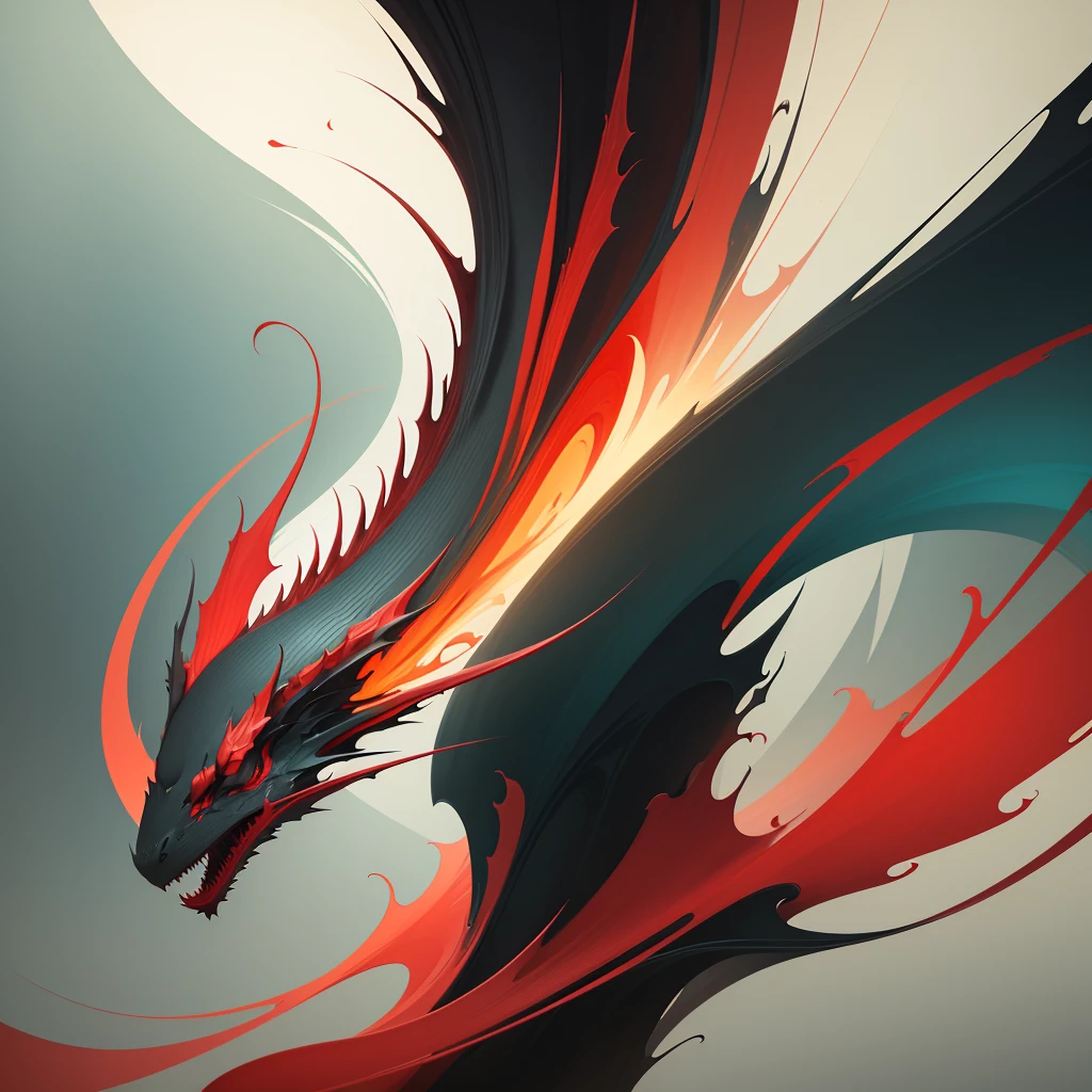 Red dragon,Chinese landscape, abstract paintings, Zen, Amy Sol style, With a cover art of light abstraction, Simple vector art, Contemporary Chinese art, Gradient of color, Soft color palette, layered forms, Whimsical animation, The style is ethereal and abstract