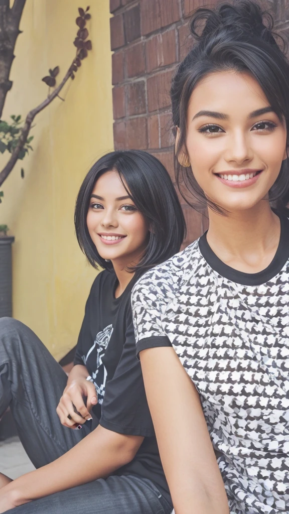 Smile face black t-shirt hairstyle