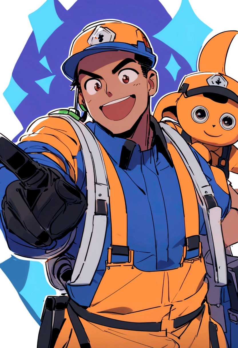 João is a happy and dedicated electrician boy, always promoting safety at work. He is the company's security mascot, always reminding colleagues of the importance of following safety standards. João has a friendly and approachable appearance, wearing a brightly colored electrician uniform and protective gear.