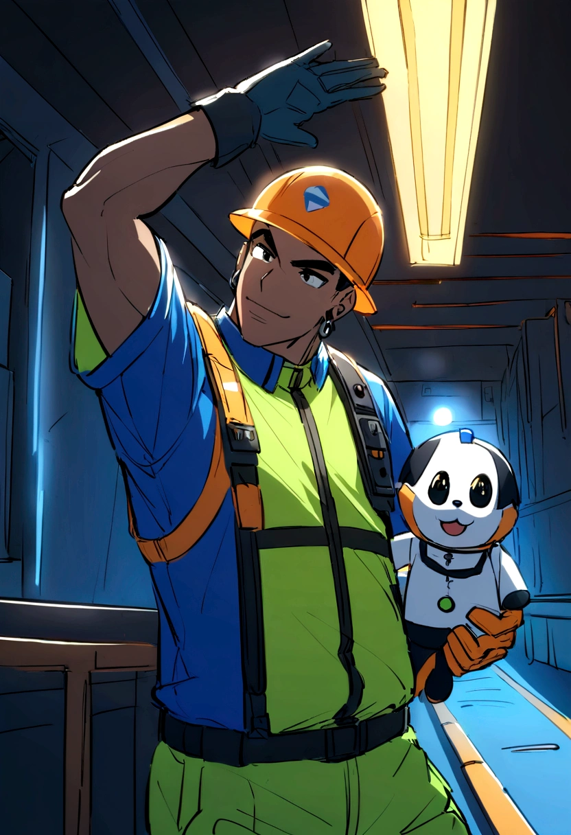 João is a happy and dedicated electrician boy, always promoting safety at work. He is the company's security mascot, always reminding colleagues of the importance of following safety standards. João has a friendly and approachable appearance, wearing a brightly colored electrician uniform and protective gear.