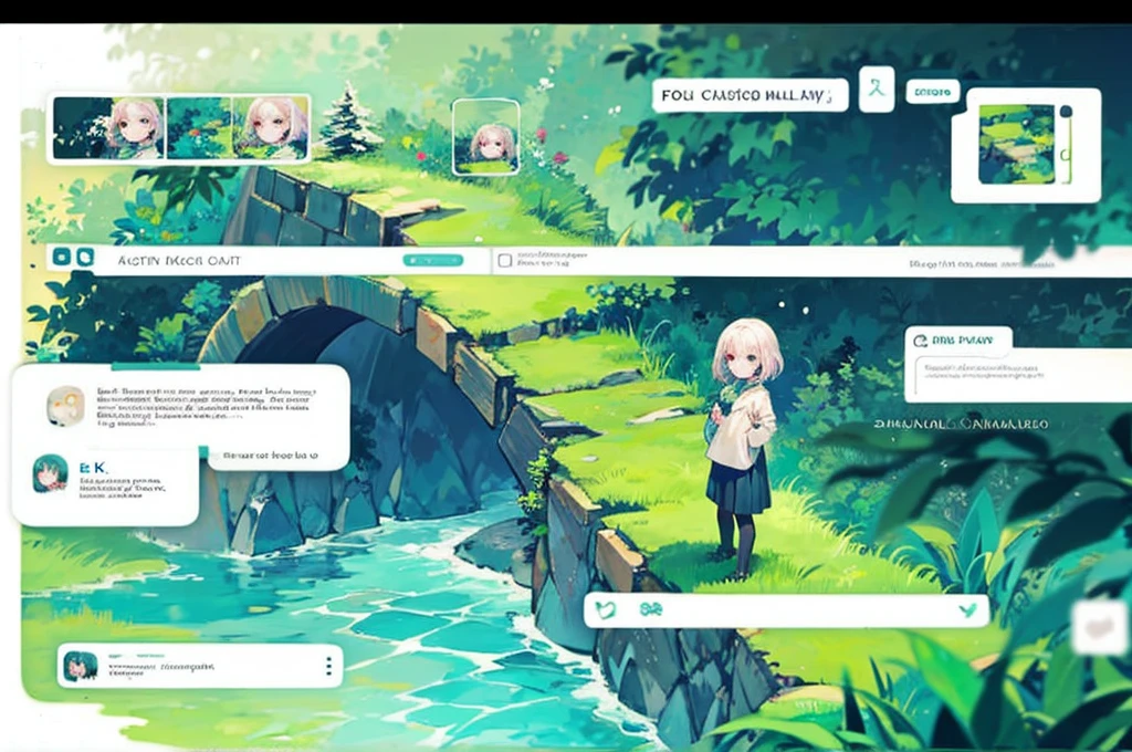 (8k analog photo,magical landscape:1.2), stone bridge over creek,lush greenery,pastel colors,studio ghibli style,alone bridge,small bridge,
