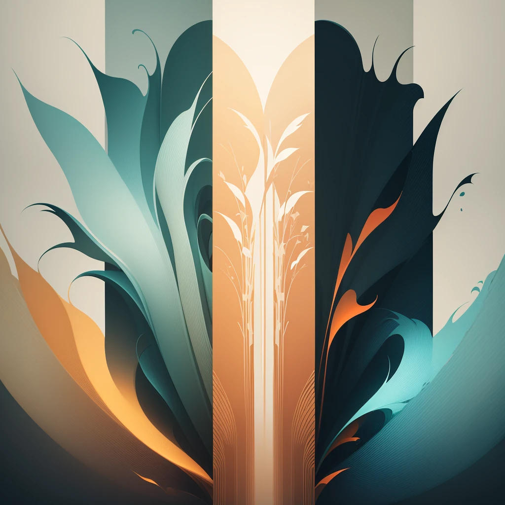 Bamboo, Chinese landscape, abstract paintings, Zen, Amy Sol style, With a cover art of light abstraction, Simple vector art, Contemporary Chinese art, Gradient of color, Soft color palette, layered forms, Whimsical animation, The style is ethereal and abstract
