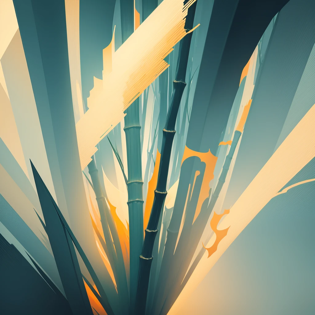 Bamboo, Chinese landscape, abstract paintings, Zen, Amy Sol style, With a cover art of light abstraction, Simple vector art, Contemporary Chinese art, Gradient of color, Soft color palette, layered forms, Whimsical animation, The style is ethereal and abstract