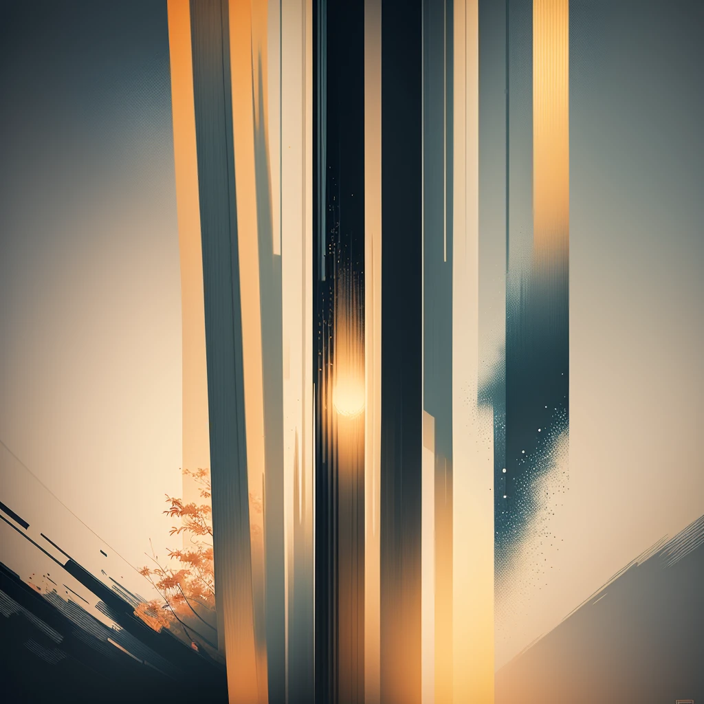 Bamboo, Chinese landscape, abstract paintings, Zen, Amy Sol style, With a cover art of light abstraction, Simple vector art, Contemporary Chinese art, Gradient of color, Soft color palette, layered forms, Whimsical animation, The style is ethereal and abstract