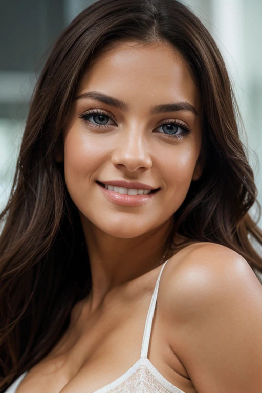 cute beautiful brunette, hispanic, ful body, perfect angle, very detailed, 30 years old, flirty fa
ce, long hair, blue eyes, high-res, masterplece, best quality, intricate details, highly detalled,sharp focus, detal
led skin,roallstic skin texture,texture, detalled eyes, profossional, 4k, smile, shot on Canon, 85mm,shallow dopth of hel
d,kodak vision color, ayeshadow, extromoly detalled, photo_\(ultra\), photoreallstic, realistic, post-processing, max de
tall, roughness, real life, ultra reallstic, photorealism, photography, 8k uhd, photography, braless, pokies