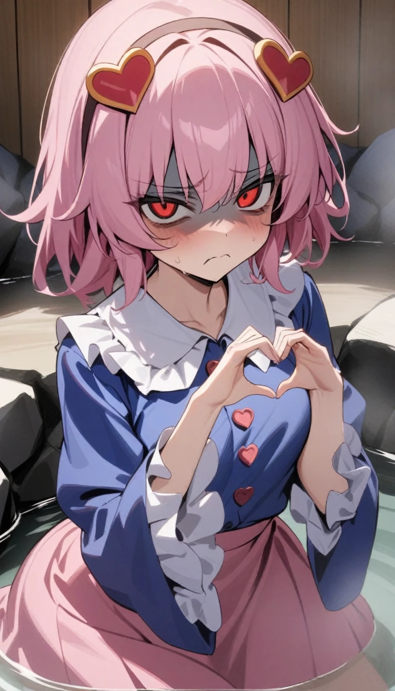 1 girl, standing, One, gasai yuno (The Future Diar), (hands on your own cheeks), (Looking at the viewer), church, candles, Altar Blood spatters on the walls, blood on the face,, blue , laughing, blush, masterpiece, Best quality, very aesthetic, absurdity, bottom view, Hold a knife in your hand