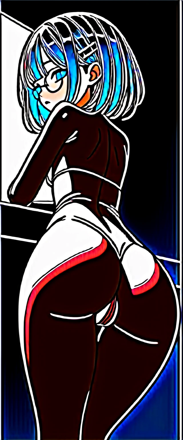 (masterpiece), (best quality), ((ultra-detailed)), (high resolution), (an extremely delicate and beautiful, super fine illustration), official art, BREAK 1girl, (:1.5), (tiny girl:1.7), (5yo)at chest, Plump, (Thick thighs:1.5), (big ass:1.5), erect nipples, Huge areola, large nipples, long nipples, erect nipples, oily skin, BREAK droopy eyes, emerald blue eyes, [[open mouth]], (bad mood:1.3), (clear face:1.3), (half closed eyes:1.4), BREAK bob cut, tired hair, messy hair, No hair ornament, Black hair color, girl wearing black round glasses, BREAK (white bodystocking:1.4), BREAK (nippleless clothes:1.4), (open crotch:1.4), BREAK (looking ahead:1.4), Sweat, steam, humid, vagina, NSFW, spread pussy, uterus, urethra, crotch grab, fingaring, BREAK (leaning forward on the bed), bed room, BREAK (dynamic angle:1.3), (ass focus:1.7), (from behind:1.4),
