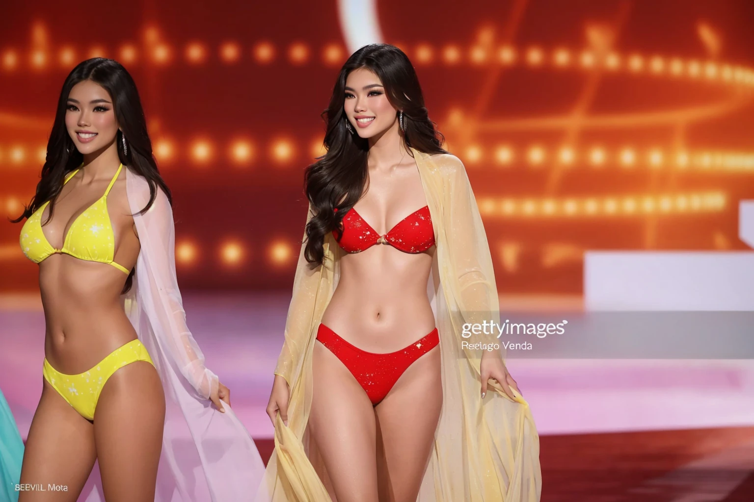 Miss Universo contestants walk the runway during the Miss Universo pageant at the mgm casino on november 26, 2013 in las, Miss Universo, rendering of beauty pageant, cindy avelino, fake images, wears a bathing suit, bikini model, 2 4 year old female model, bella poarch, vestida con bikini con cinturones, fake images, Atuendo: bikini
