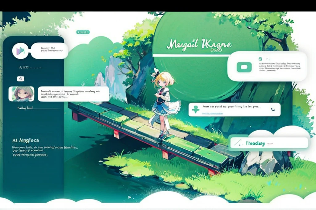 (8k analog photo,magical landscape:1.2), Main menu, stone bridge over creek,lush greenery,pastel colors,studio ghibli style,alone bridge,small bridge,