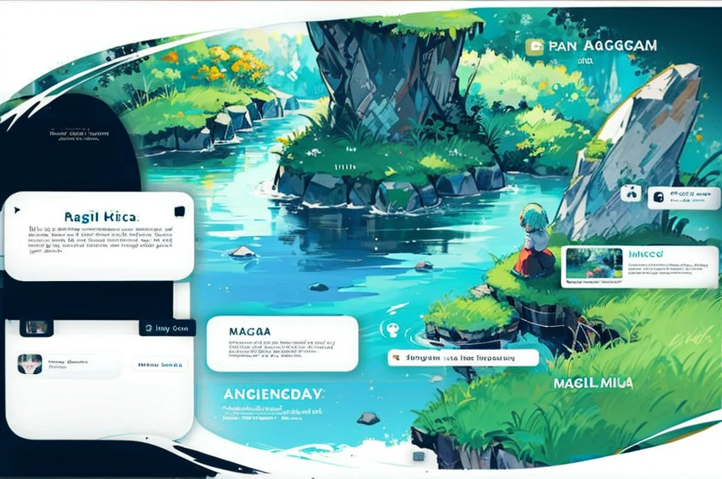 (8k analog photo,magical landscape:1.2), Main menu, stone bridge over creek,lush greenery,pastel colors,studio ghibli style,alone bridge,small bridge,