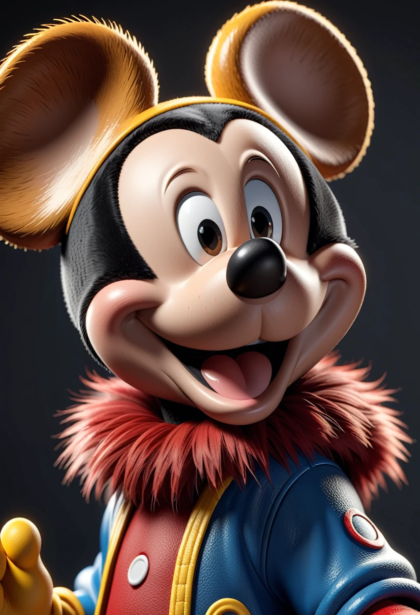 cinematic 3d render of mickey mouse, highly detailed character, photorealistic, studio lighting, 8k, best quality, ultra-detailed, physically-based rendering, extreme fine detail, vibrant colors, dynamic pose, realistic fur textures, intricate facial features, expressive eyes, sharp focus, professional 3d model