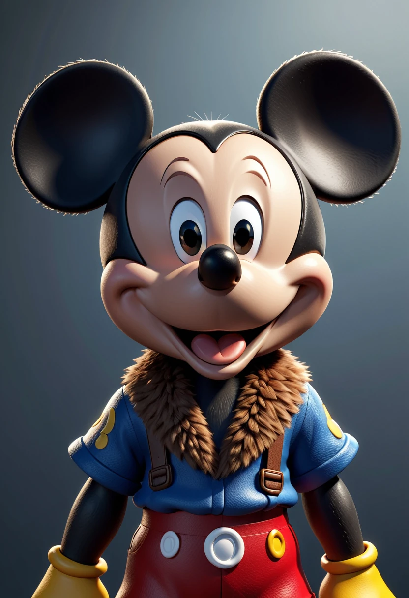 cinematic 3d render of mickey mouse, highly detailed character, photorealistic, studio lighting, 8k, best quality, ultra-detailed, physically-based rendering, extreme fine detail, vibrant colors, dynamic pose, realistic fur textures, intricate facial features, expressive eyes, sharp focus, professional 3d model