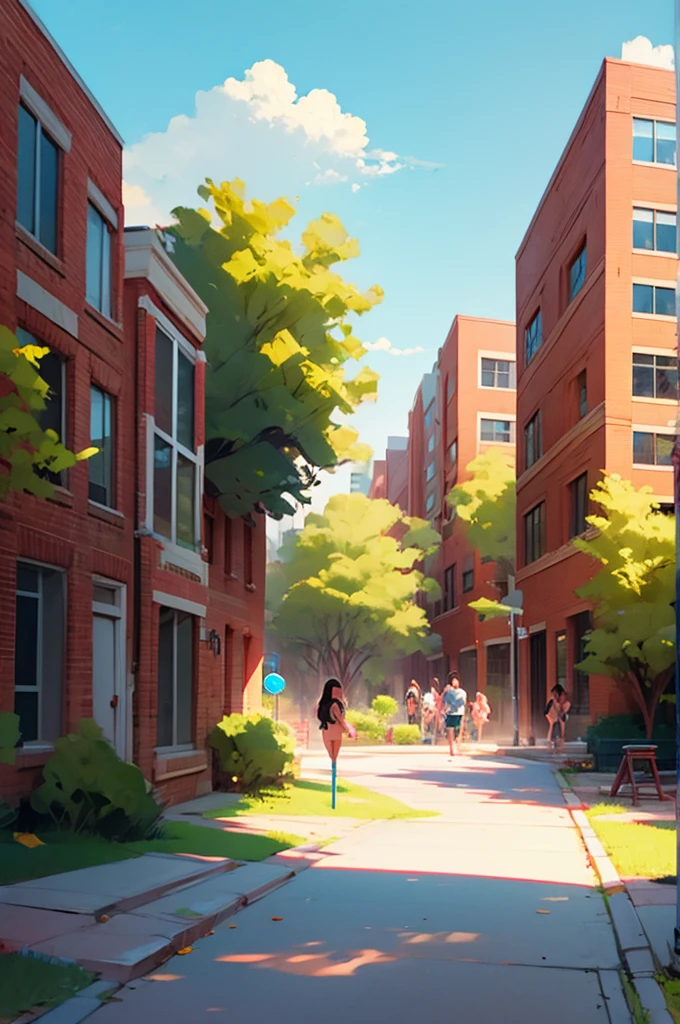 college campus, outside, illustration