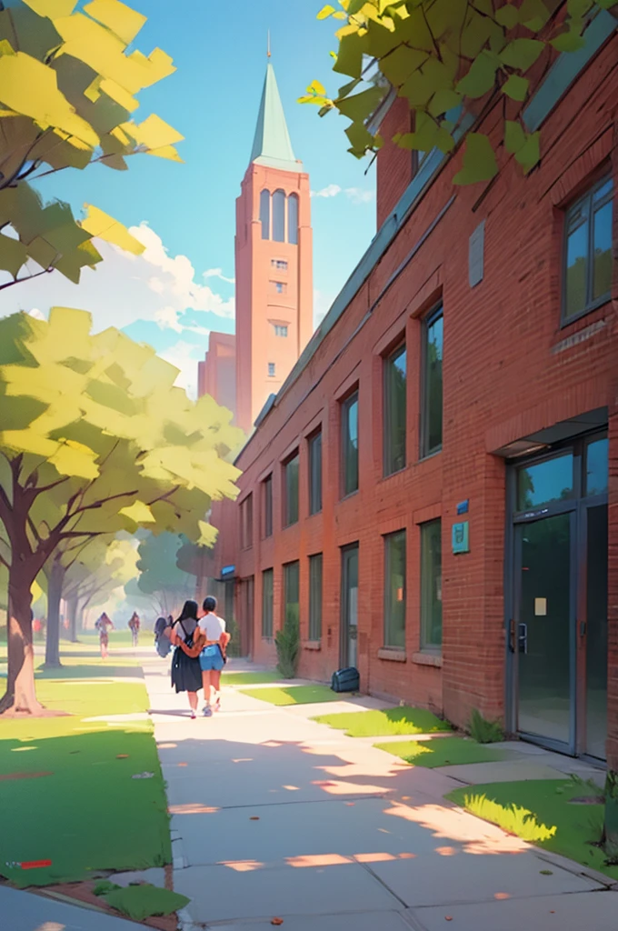 college campus, outside, illustration