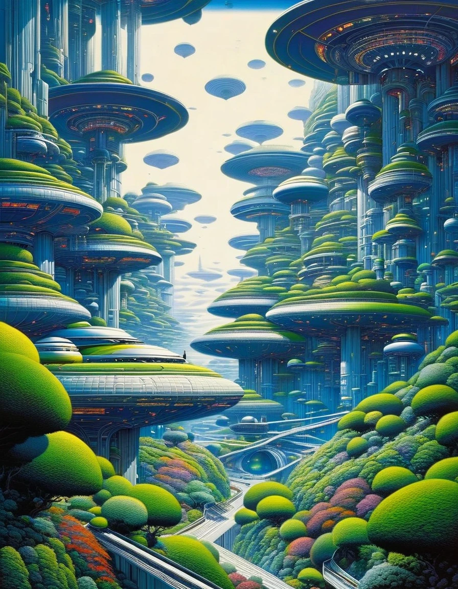 great futuristic landscape(inspired by art by Katsuhiro Otomo). oil painting)
