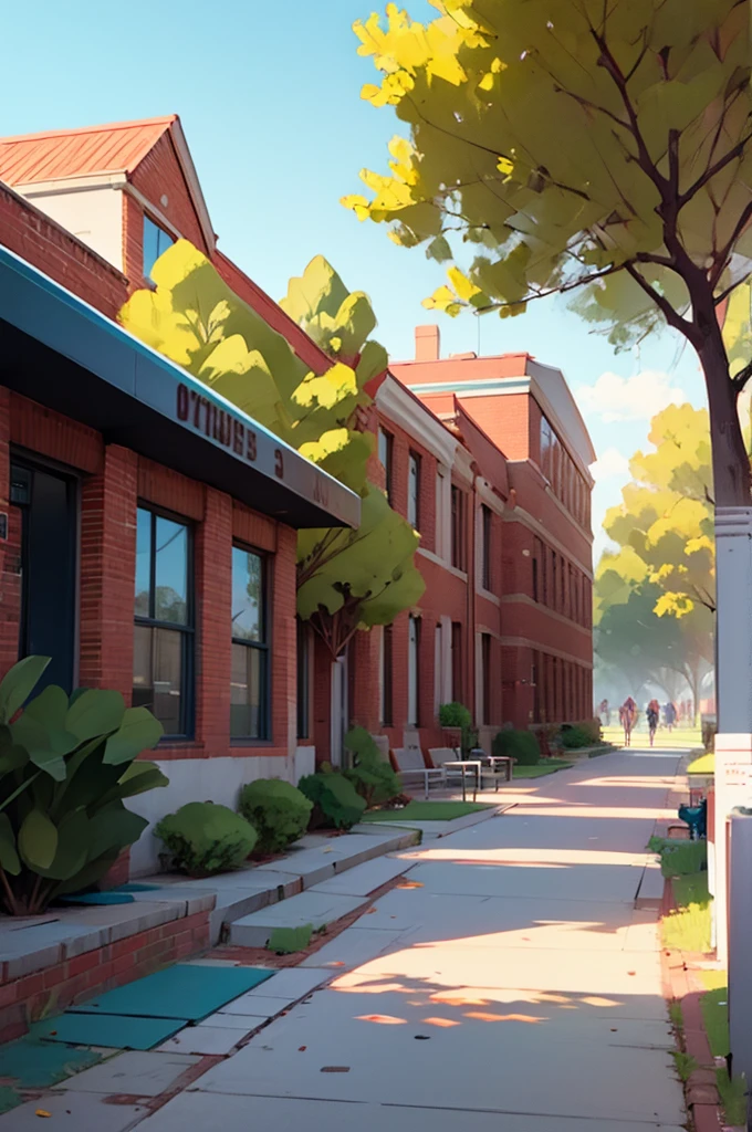 college campus, outside, illustration