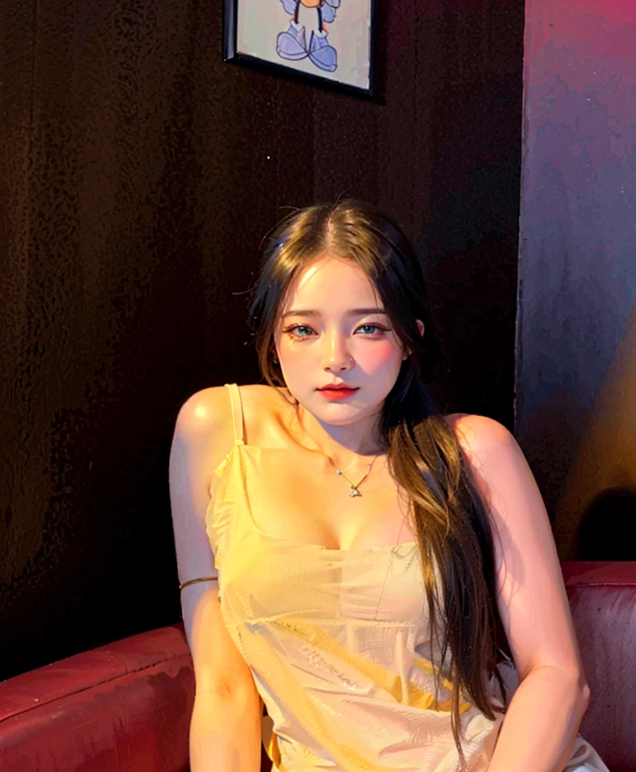 photorealistic, high resolution, soft lights, 1women, solo, hips up, look at viewer, (detailed face), blue eyes, white hair, long hair, (silk Ribbon in front:1.3),earrings,filigree,detached sleeves,wide sleeves,(revealing clothes),jewelry, (cleavage,bare shoulder,strapless,Simple Choker,tube dress,no bra:1.1),ningguangdef