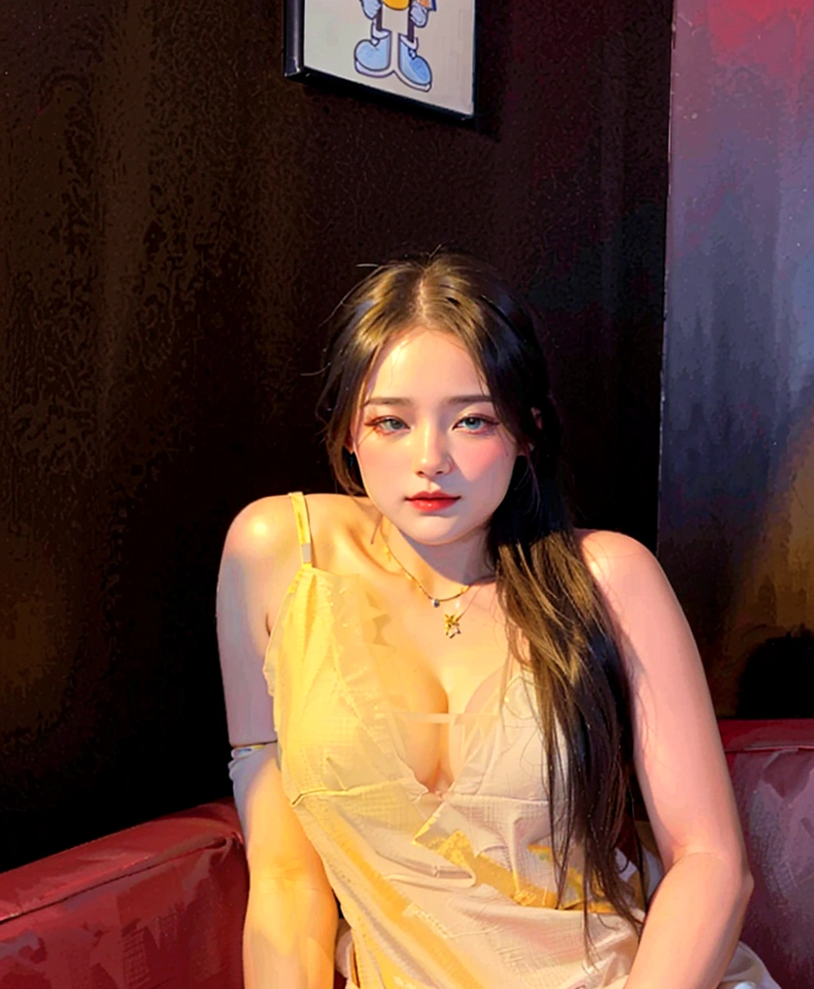photorealistic, high resolution, soft lights, 1women, solo, hips up, look at viewer, (detailed face), blue eyes, white hair, long hair, (silk Ribbon in front:1.3),earrings,filigree,detached sleeves,wide sleeves,(revealing clothes),jewelry, (cleavage,bare shoulder,strapless,Simple Choker,tube dress,no bra:1.1),ningguangdef