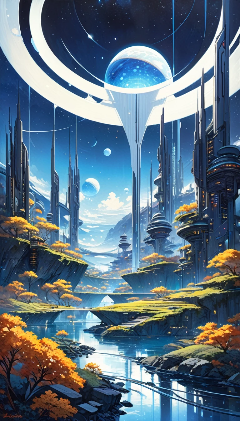 great futuristic landscape, night (inspired by art by Katsuhiro Otomo). oil painting)