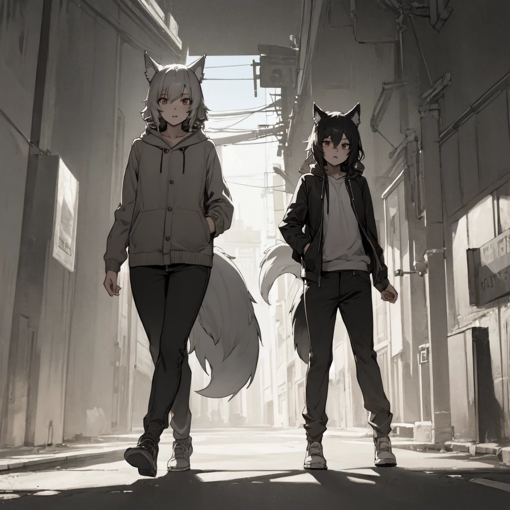 A half-wolf girl walking
