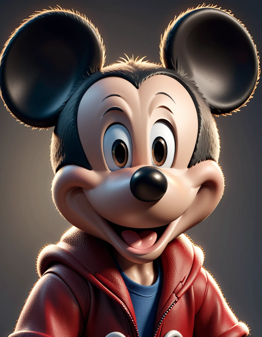 cinematic 3d render of mickey mouse, highly detailed character, photorealistic, studio lighting, 8k, best quality, ultra-detailed, physically-based rendering, extreme fine detail, vibrant colors, dynamic pose, realistic fur textures, intricate facial features, expressive eyes, sharp focus, professional 3d model