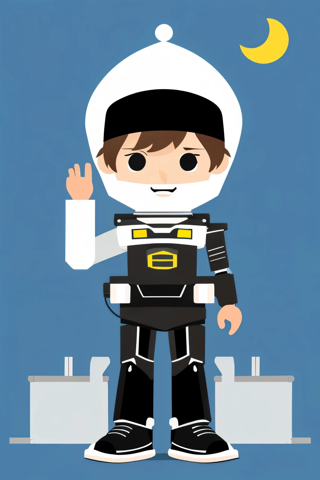 Make me a vector image, a robot that looks like a boy, wearing a typical Islamic hat, illustration