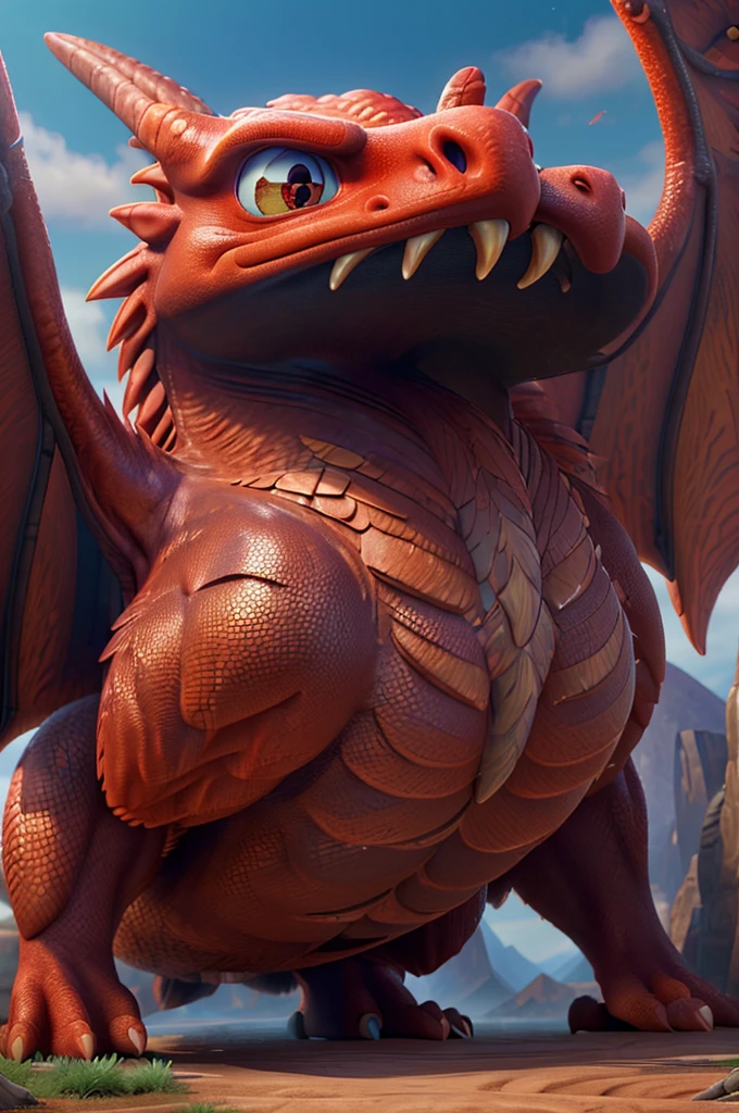 a giant muscular red dragon with huge wings, extremely detailed, gigantic biceps, dramatic lighting, fantasy art, fairytale, 1 dragon, highly detailed dragon, intricate scales, massive claws, intense gaze, powerful wings, large horns, cathedral, medieval castle, village, cinematic lighting, volumetric lighting, vibrant colors, (best quality,4k,8k,highres,masterpiece:1.2),ultra-detailed,(realistic,photorealistic,photo-realistic:1.37)