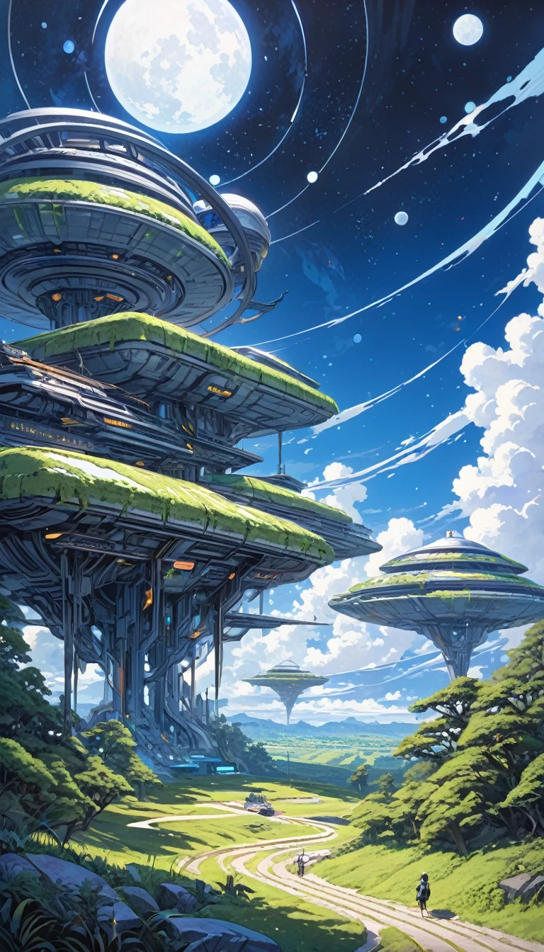 great futuristic landscape:1.5, night (inspired by art by Katsuhiro Otomo). oil painting)